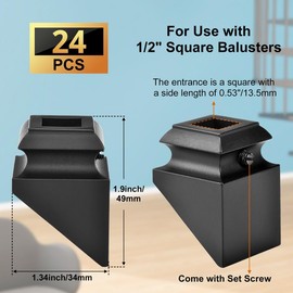 Metal Baluster Shoes 24 Pcs Slant Shoes with Screws - for Use with 1/2" Square Balusters (Satin Black-24pcs)