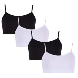 Malibu Sugar Girls Black/White Training Bra Camisole - Adjustable Strap Crop Cami Training Bras for Young Girls Ages 8-14 (4 Pack)