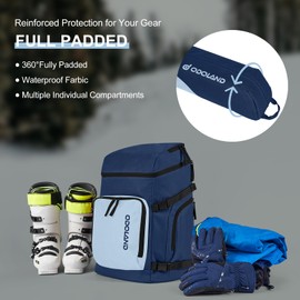 Odoland Ski Bag and Boot Bag Combo, Padded Skis Bag for Air Travel, 45L Ski Boot Bag, Fits for Skis Up to 200 CM, Navy Blue & Light Blue