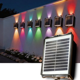 Solar Powered Wall Lights IP65 Waterproof Up and Down Wall Lamp 1200mAh Outdoor Solar LED Fence Light with 7 Colors Adjustable for House Wall Patio Porch Backyard Garden Garage(1pcs,9.8x11.4x6.4cm)