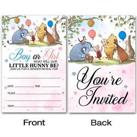 brayqu Winnie the Pooh Boy or Girl Gender Reveal Party Invitations Pooh Bear Theme Gender Neutral Reveal Party Invites (20 Cards with Envelopes)