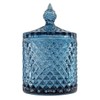 Sizikato Diamond Faceted Crystal Glass Candy Jar with Lid, Blue