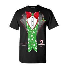 shop4ever Tuxedo Christmas Costume Tree Vest T-Shirt Holiday Xmas Shirts Large Black