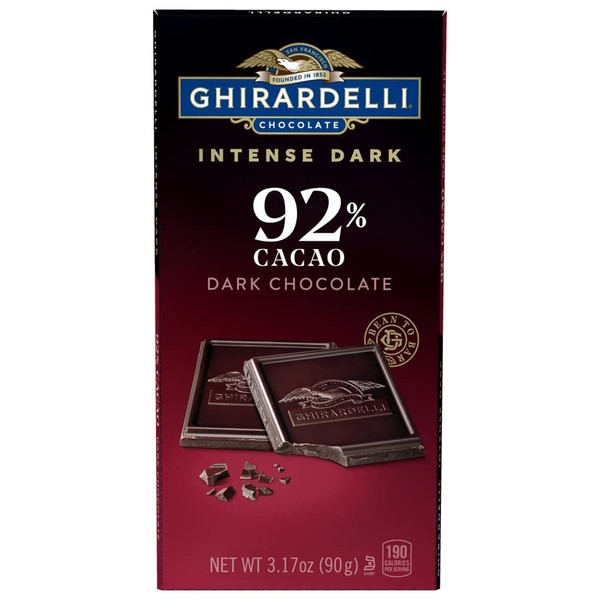GHIRARDELLI Intense Dark Chocolate Bar, 92% Cacao, 3.17 Oz Bar (Pack of 12)