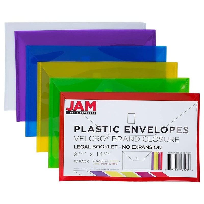 JAM PAPER Sobres de plástico con cierre de gancho y