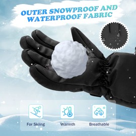 Kids Winter Glove Boys Girls Snow Ski Waterproof Gloves for Teens Fleece Lining Warm Mittens Outdoor (Black, 11-14T)