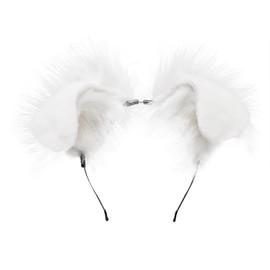 ILUFAM Dog Ears Headband Puppy Ears Hair Hoop Bendable Animal Ears Cosplay Headwear Costume Party Hair Accessories (White)