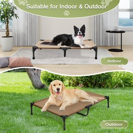 XL Elevated Dog Bed, Portable Raised Dog Cots Beds with Frame, Cooling Heavy Duty Pet Cot for Extra Large Dogs, Durable Pets Hammock with Non-Slip Feet, Easy to Clean, Brown
