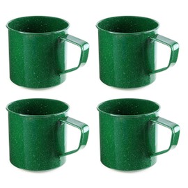 Darware Enamel Camping Coffee Mugs (Set of 4, 16oz, Green); Metal Cups for Hiking, Travel, Fishing, Picnics, and Hunting; Lightweight and Portable