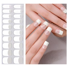 Semi Cured Gel Nail Strips, French White 20 PCS Gel Nail Stickers Required UV Nail Lamps Light Gel Nail Wraps Salon-Quality Long Lasting Easy to Use for Home Nails DIY