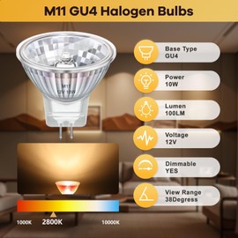 Blakapoo MR11 GU4 12V 10W Halogen Bulbs, GU4 Bi-Pin Base 30 Beam Angle, Dimmable Halogen Spotlight Warm White 2800K, 35mm*35mm, Replacement Bulb for Fibre Optic Xmas Tree, 2 Pack