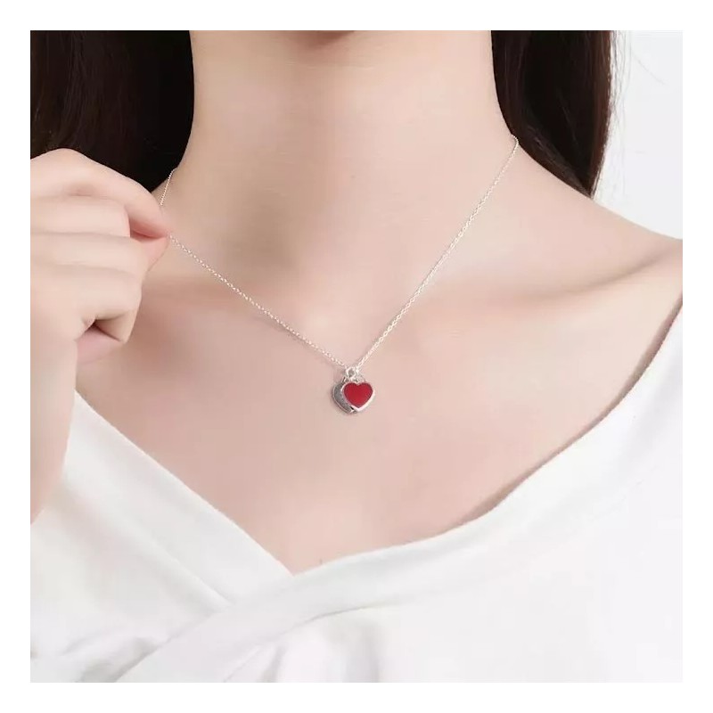 Deluxe Collar Doble Corazon 14 De Febrero + Bolsita Joyera