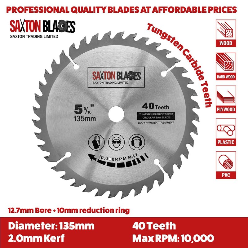 TCT13540T Saxton TCT Circular Wood Saw Blade 135mm x 12.7mm