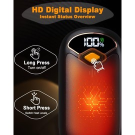 Hand Warmers Rechargeable - Electric Hand Warmer Rechargeable 2 Pack, LED Digital Display, 4 Heat Levels Reusable, USB-C, Magnetic Portable Handwarmers for Golf/Camping/Hunting, Gift for Women, Men