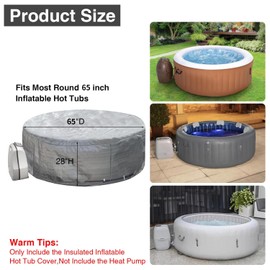 UCEDER Insulated Inflatable Hot Tub Cover,Round Spa Thermal Cover with External Heater/Pump Install Door Design,Energy-Saving and Eco-Friendly for Keeping Warm (Silver, 65" D x 28" H)