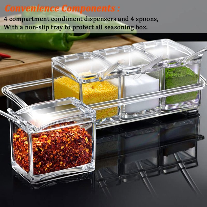 V·RESOURCING Clear Seasoning Box,4 Pieces Clear Seasoning Storage Container for