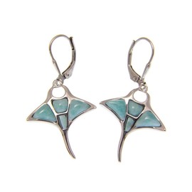 925 sterling silver heavy genuine natural larimar Hawaiian manta ray leverback earrings