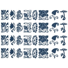 Captive Decals Art Nouveau Flowers 32 pcs 1 Inch Blue Fused Glass Decals