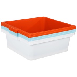 6 Pcs Large Plastic Storage Bins, 11.8 in Classroom Bins, Stackable Cubby Basket Organizer with 36 Labels, Home Storage Baskets for Toys, Books and Sundries, 3 Colors, 2 Pcs for Each Color