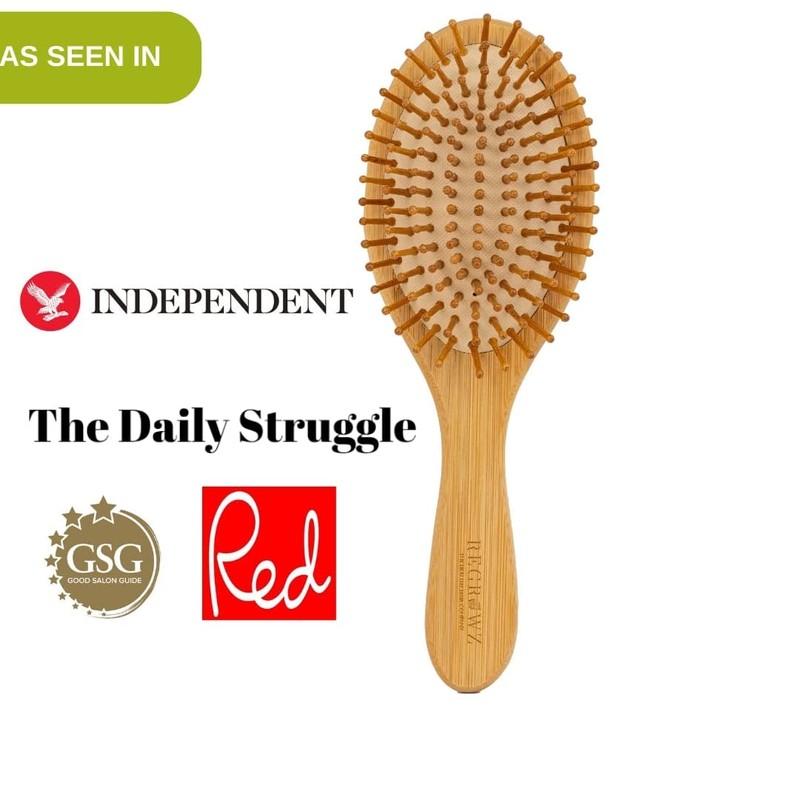 Regrowz Bamboo Paddle Hairbrush with Round Bristles - Detangle Hair