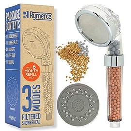 Ionic Shower Head Handheld Replacement - with Refill 3 Modes 3way Function - Adjustable Filter Bead Hard Water Boost Water Pressure, Water Saving Eco