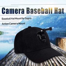 Camera Baseball Hat,Cotton Action Camera Head Mount Hat,Cam Sun Hat with J-Hook Buckle Mount,for Gopro Series Action Cameras,Black