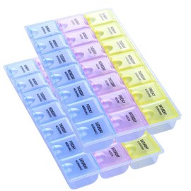 INVODA Pill Case 7 Day Weekly Pill Box with Medication Reminder Pill Organizer - Morning Noon Evening Daily 21 Detachable Compartments