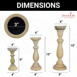 “Tuli” Candle Holders for Pillar Candles (Whitewash, Set of 3) - Mangowood Candle Stand - Farmhouse Wooden Candle Holders Pillar - Candle Holder Decor for Table Centerpiece - 9”, 12”, 15”