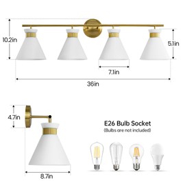 WOSHITU Bathroom Vanity Light Fixtures: 4 Bulb Mid Century Modern Vanity Lights for Bathroom, Brass Gold Wall Sconce Lighting with Frosted Milky Glass for Over Mirror Bath