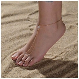 Yheakne Boho Crystal Barefoot Sandal Chain Anklets Gold Cz Ankle Bracelet Toe Ring Anklet Vintage Rhinestone Anklet Bracelet Summer Foot Chain Jewelry for Women and Girls Summer Gifts