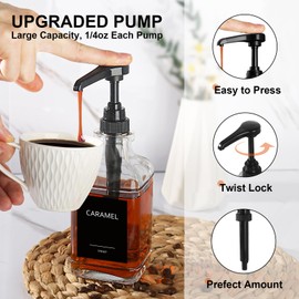 GMISUN Coffee Syrup Dispenser, 16.9 fl oz Syrup Pump Dispenser for Coffee Bar Accessories, Square Glass Syrup Bottle for Coffee Bar Essentials, Simple Maple Syrup Bottles with ¼oz Large Capacity Pump