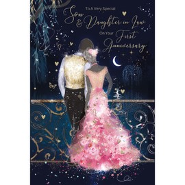 Cherry Orchard Son and Daughter In Law 1st Anniversary Card - Happy Anniversary Card 1 Year with Floral Gown and Moonlit River Design with Foil Details - Anniversary Card for a Special Couple