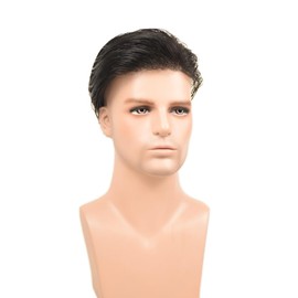 Auspiciouswig Fine Mono Human Hair Toupee, Hair Replacement System NPU Around, Men's Toupee for Men (6 x 8 Inches, Natural 1B)