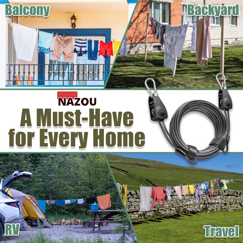 Outdoor Retractable Clothesline, 3/16" Coated Steel Wire Rope