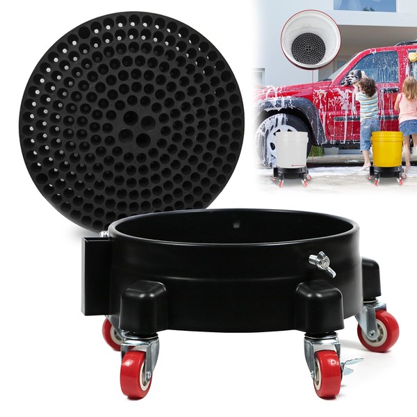 5 Gallon Bucket Dolly with Grit Trap,Removable Rolling Car Wash Buckets with 360 Degree Wheels,11.5'' Car Washing Bucket Organizer Detailing Smoother Maneuvering
