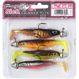 Berkley Sick Swimmer Pack - Mix of Four 9cm Pre-Assembled Berkley Sick Rubber Baits, Versatile Bait for Catching All Predatory Fish, Strong Rotation and Round PaddleTail