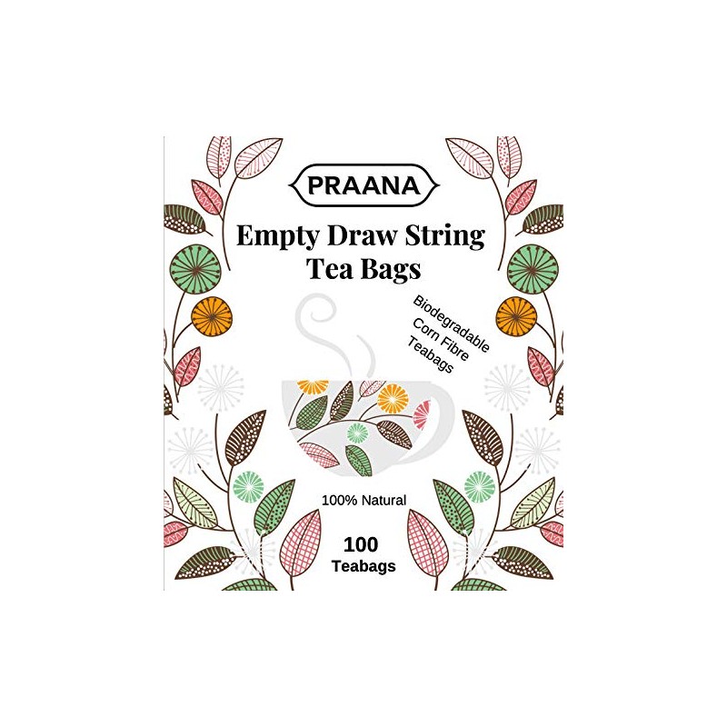 PRAANA Empty Drawstring Tea Bags - Biodegradable Corn Fibre Tea