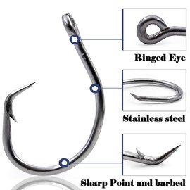 FishTrip Circle Hooks Saltwater Catfish Hook, Stainless Steel Fishing Hooks for Big Game Heavy Duty Shark 28/0