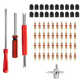 Tunejoy Tyre Valve Core Tool Set Tyre Valve Remover with 4-Way Valve Core Tool Double and Single Head Valve Core 40 Pieces Valve Core 20 Pieces Tyre Valve Caps
