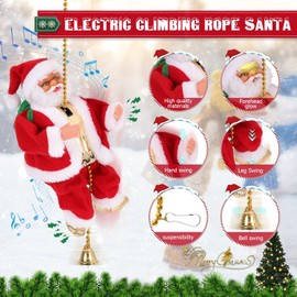 Gfilay Climbing Santa with Music,Novelty Electric Climbing Santa Claus on Rope Sound can be Turned Off, Santa Climbing Animated Christmas Decorations are Xmas Great Gift