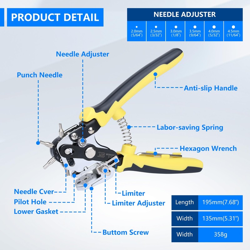 B BOSI TOOLS Leather Hole Punch,Belt Hole Puncher for Leather，Heavy