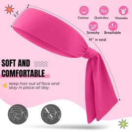 Hiboom 18 Pack Tie Headband Bulk Sports Tennis Headband for Men Women Ninja Karate Head Tie Athletic Sweatbands Elastic Hair Bands for Basketball, Football, Soccer, Running, Yoga(Rose Red)