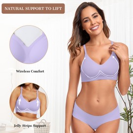 OEAK Womens Wireless Bras Comfortable Push Up Bra No Underwire Bra Full Support Lift Bralette Everyday Seamless Tshirt Bras Purple M