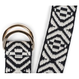 styleBREAKER Ladies Fabric Belt with Aztec Ornament Pattern and D-Rings, One Size/Onesize, Waist Belt 03010113, Colour:Black-White