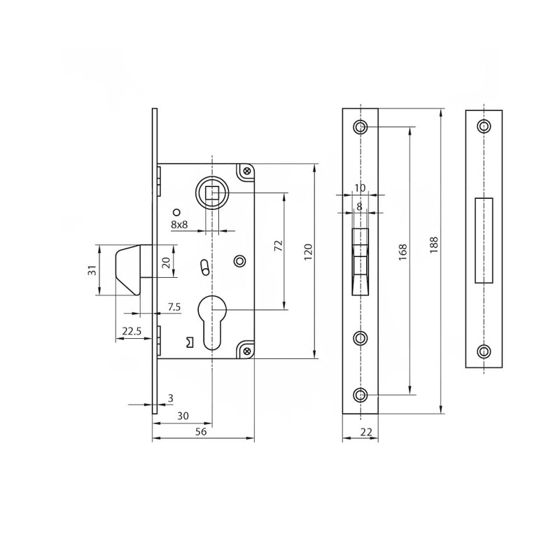 Hook Lock Mortice Lock Sliding Door Lock 72/30 Sliding Door