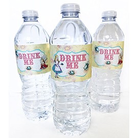 POP parties Alice in Wonderland Bottle Wraps - 20 Alice Water Bottle Labels - Made in The USA