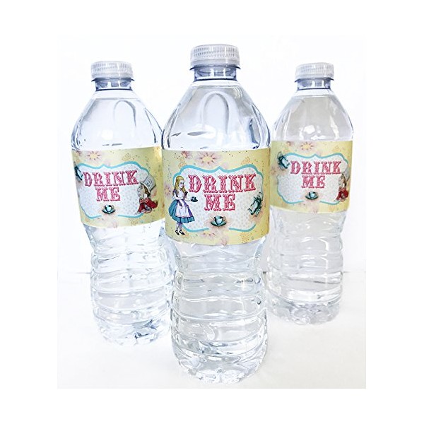 POP parties Alice in Wonderland Bottle Wraps - 20 Alice Water Bottle Labels - Made in The USA