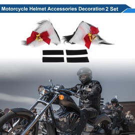 ACROPIX Motorcycle Helmet Accessories Decoration Triangle Cat Ears with Red Bow for Motorcycle Bicycle Skiing Helmets Black White Plush Sticker 2 Set