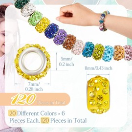 Junkin 120 Pieces Large Hole Rhinestone European Beads for Pens Making Bulk 11mm Crystal Charm Spacer Beads for Pen Jewelry Making Supplies DIY Crafts Bracelet(Bright Color)