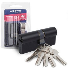 APECS SM-100(30/70)-BLM Lockable Cylinder Lock on Both Sides Black 100 (30/70) mm for Door Lock Front Door with 5 Keys